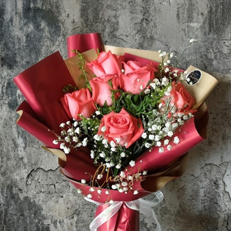 MD18 - Coral Roses Mother's Day Hand Bouquet