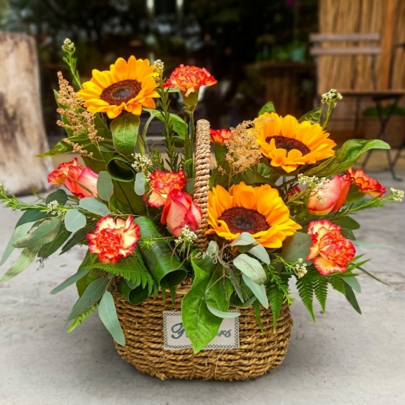 FF01 - Sunflower mix flowers basket arrangement