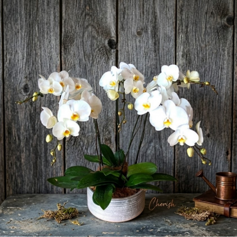 PO02 - Fairy White Phalaenopsis Orchids in Pot